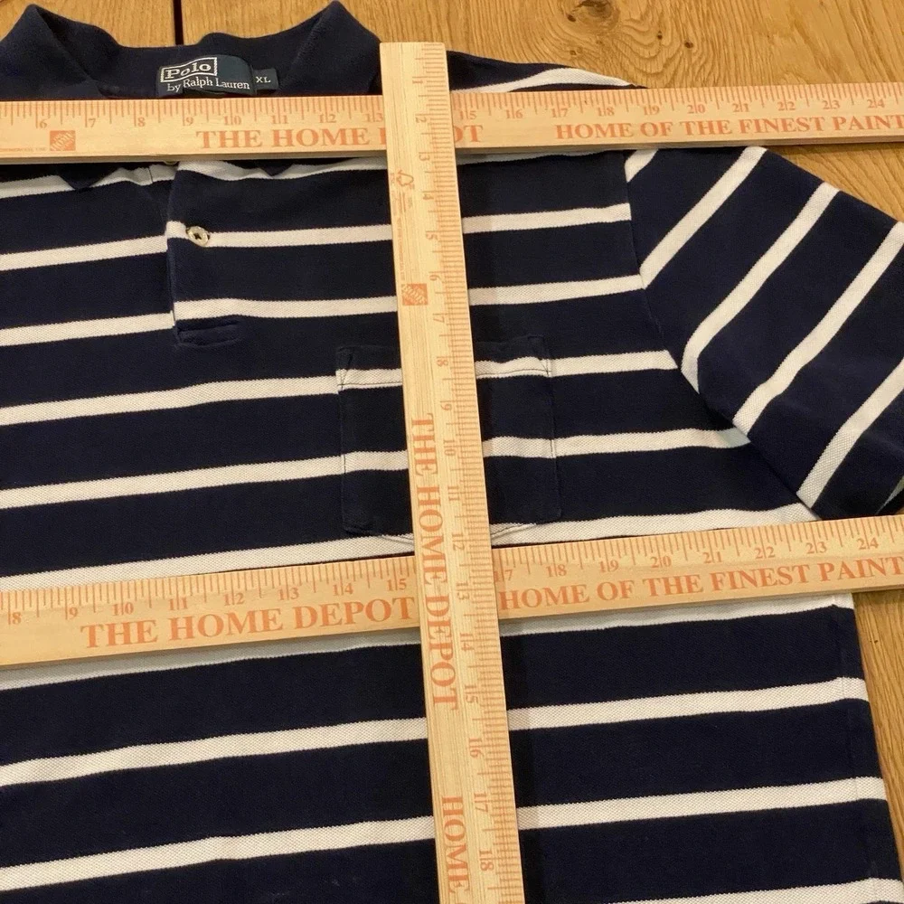 Vintage Polo Ralph Lauren Blue White Striped Collard Shirt Mens XL‎ Pocket Polo